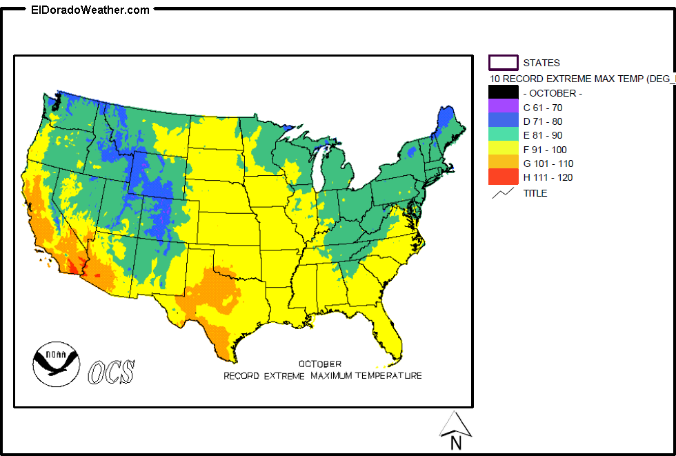 United States October Record Extreme Maximum Temperature